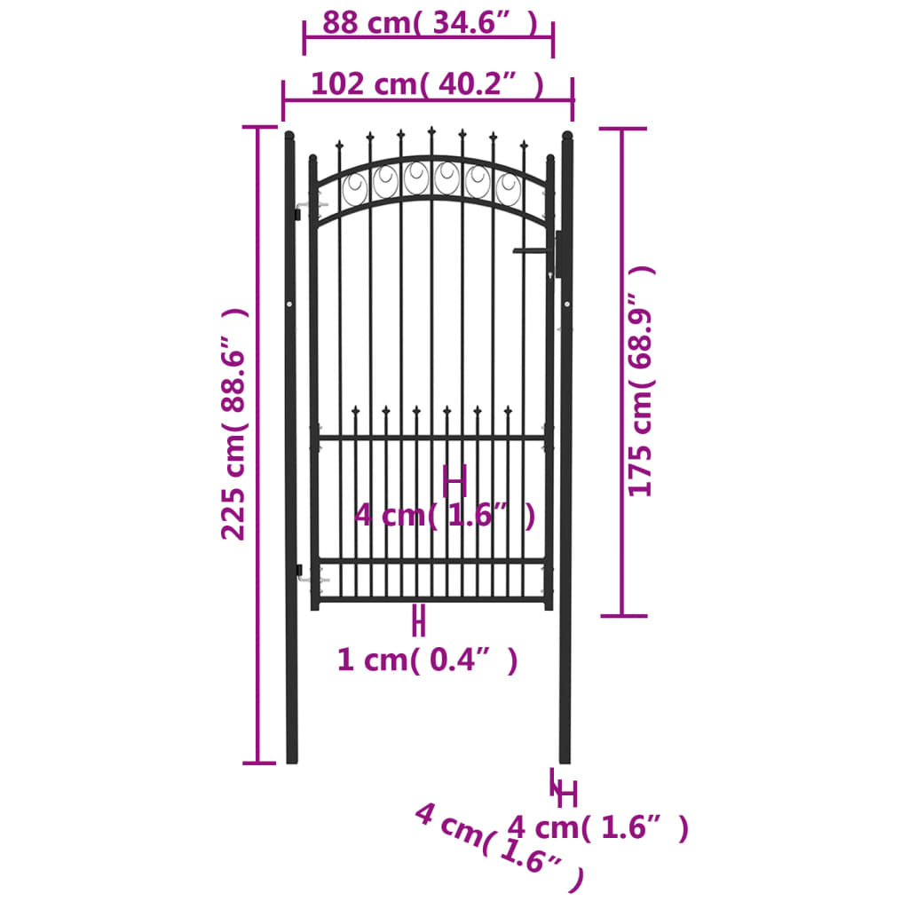 vidaXL Fence Gate with Spikes Steel 100x175 cm Black