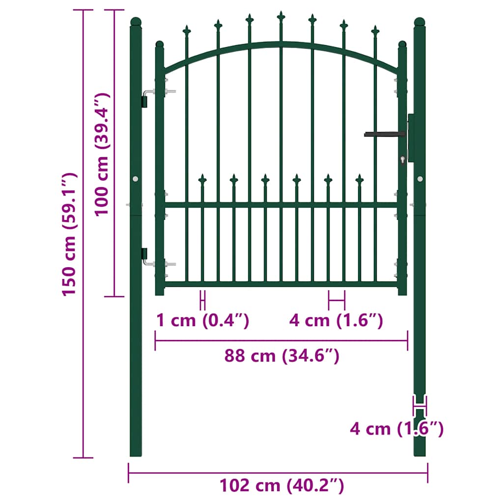Fence Gate EMMEN with Spikes Steel 104x97 cm Green