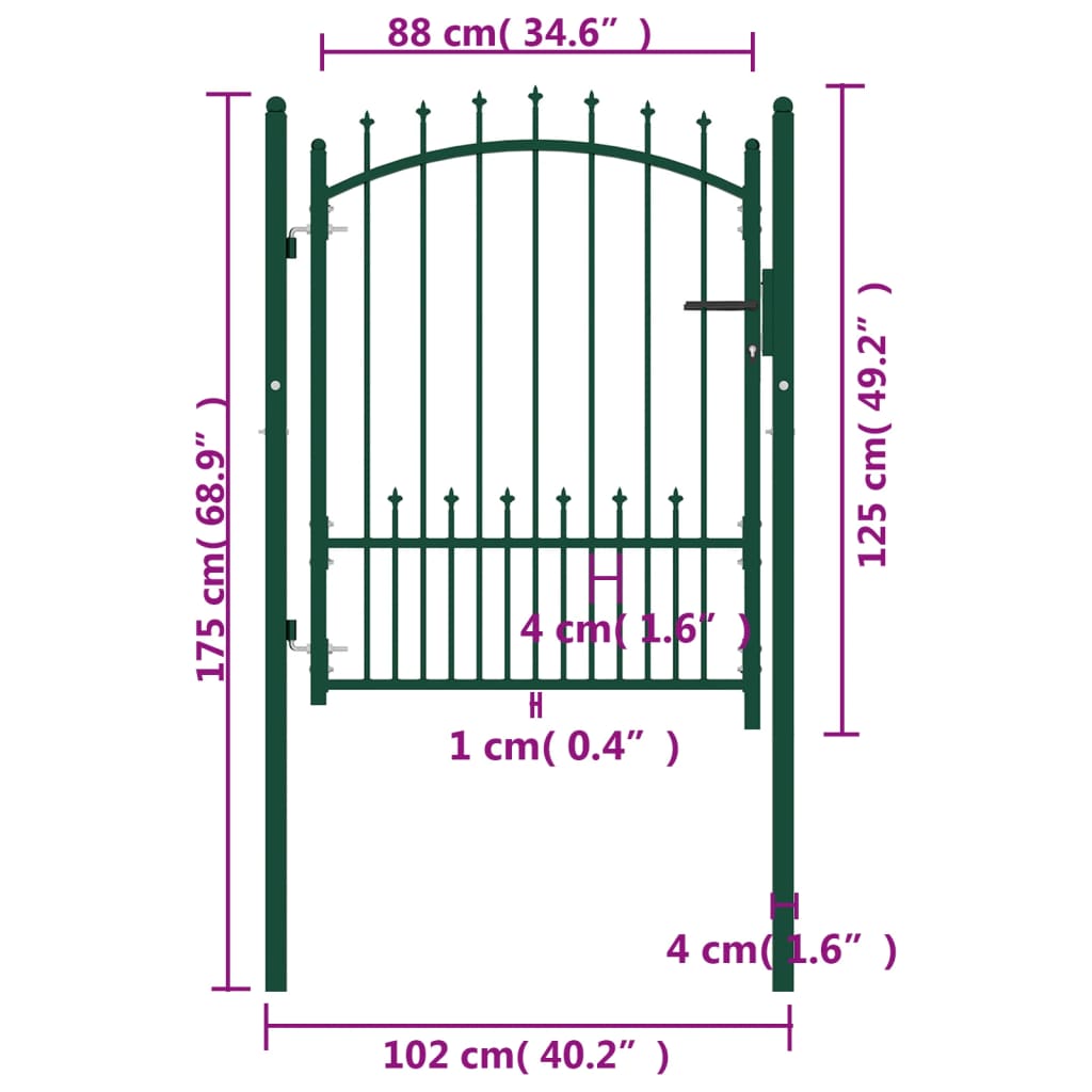 vidaXL Fence Gate with Spikes Steel 100x125 cm Green