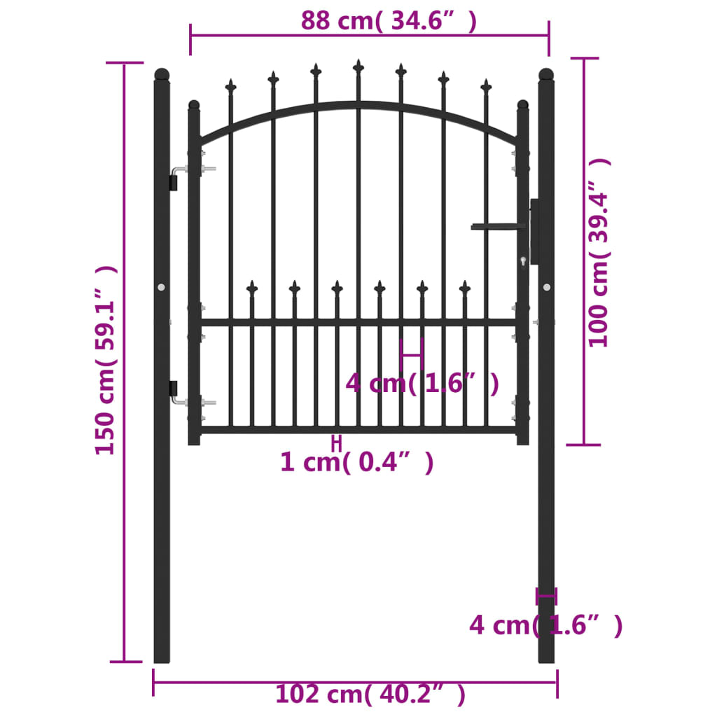 vidaXL Fence Gate with Spikes Steel 100x100 cm Black