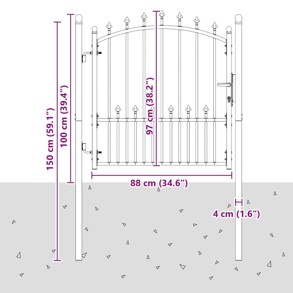 146398 vidaXL Fence Gate "EMMEN" with Spikes Steel 104x97 cm Black
