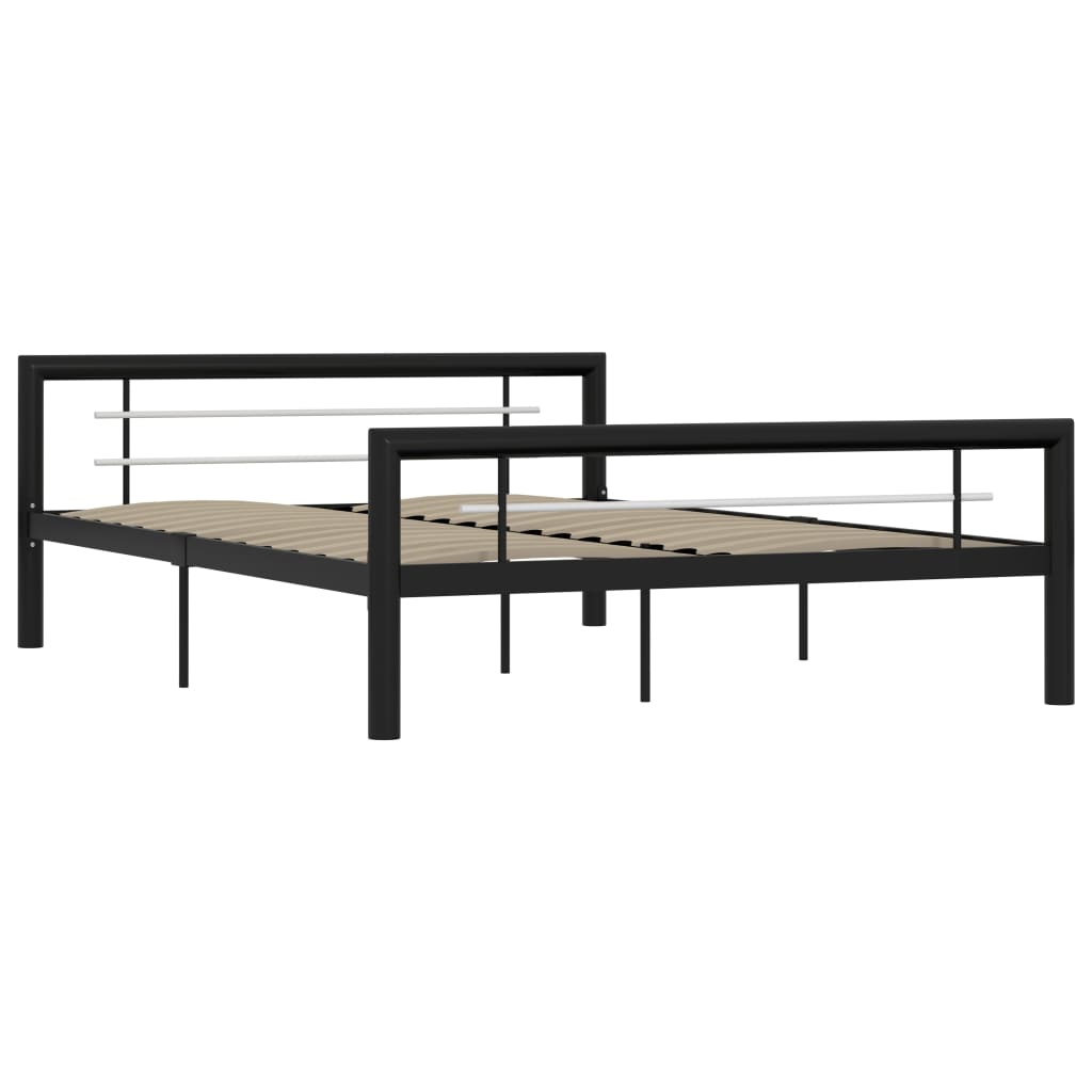 Bed Frame without Mattress Black and White Metal 120x200 cm