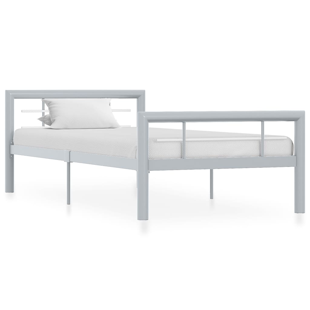 vidaXL Bed Frame without Mattress Grey and White Metal 90x200 cm