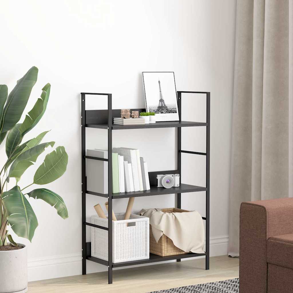 288218 vidaXL 3-Layer Book Shelf Black 60x27,6x90,5 cm Engineered Wood