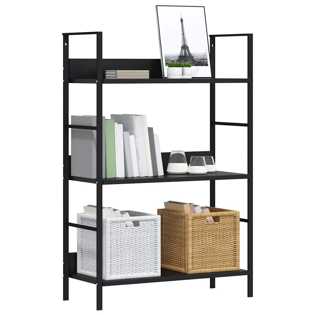 288218 vidaXL 3-Layer Book Shelf Black 60x27,6x90,5 cm Engineered Wood
