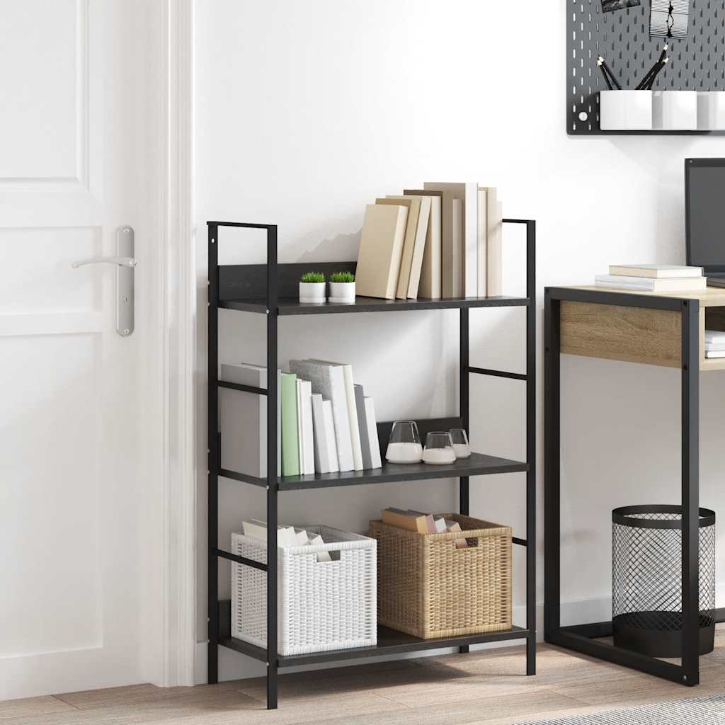 288218 vidaXL 3-Layer Book Shelf Black 60x27,6x90,5 cm Engineered Wood