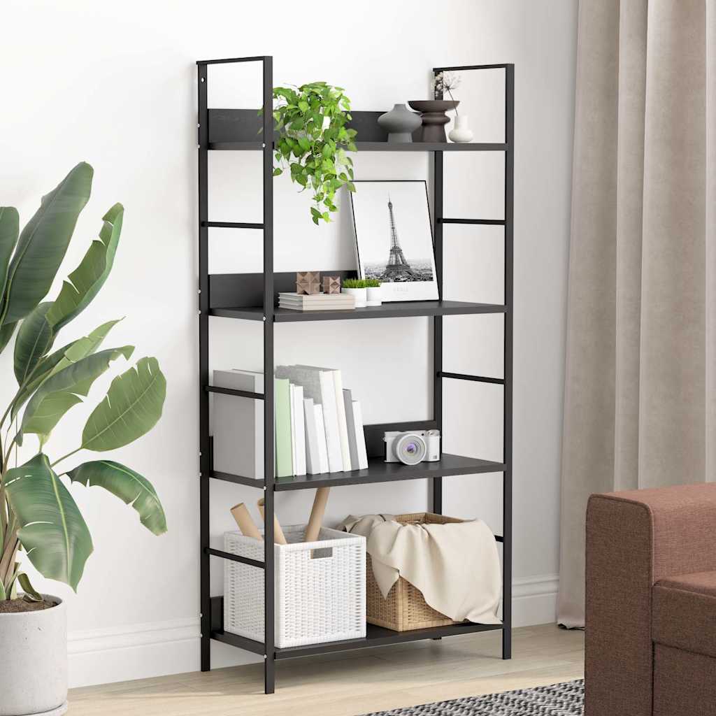 288222 vidaXL 4-Layer Book Shelf Black 60x27,6x124,5 cm Engineered Wood