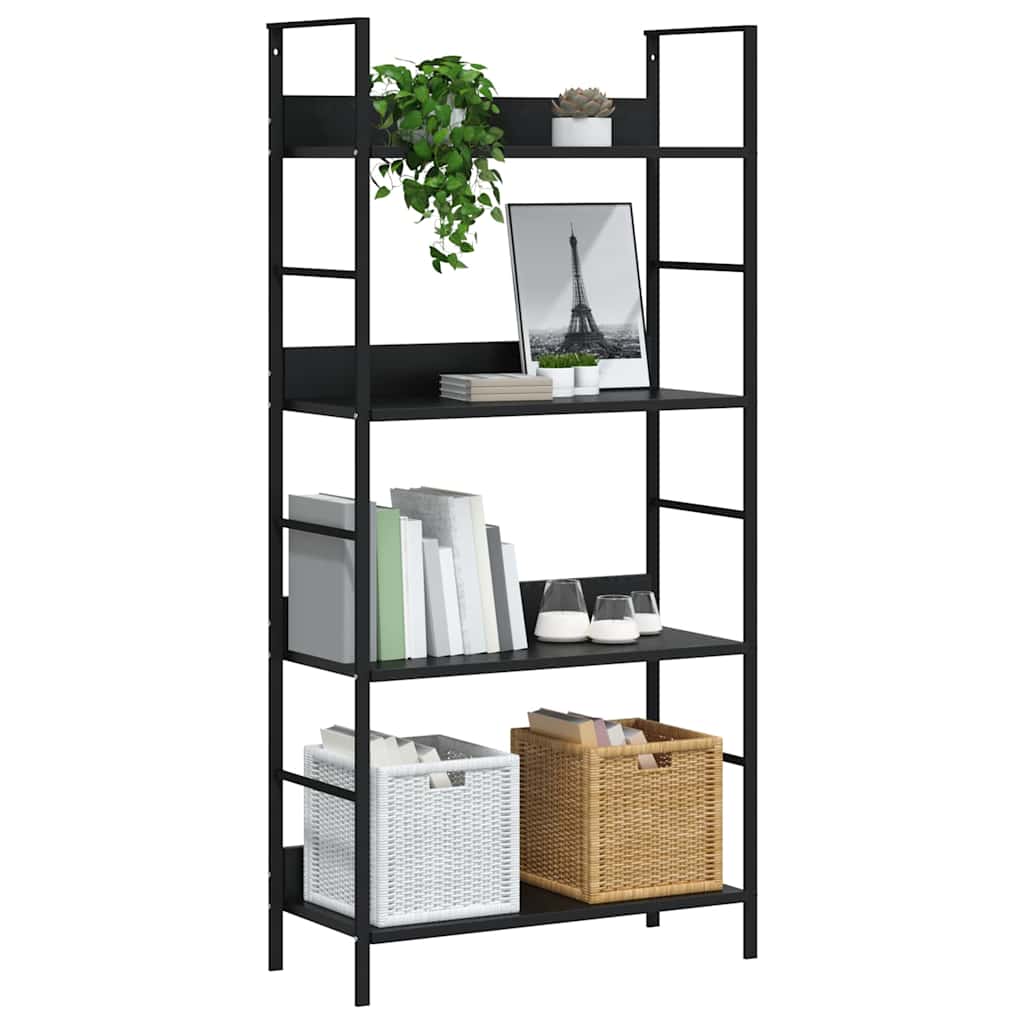 288222 vidaXL 4-Layer Book Shelf Black 60x27,6x124,5 cm Engineered Wood