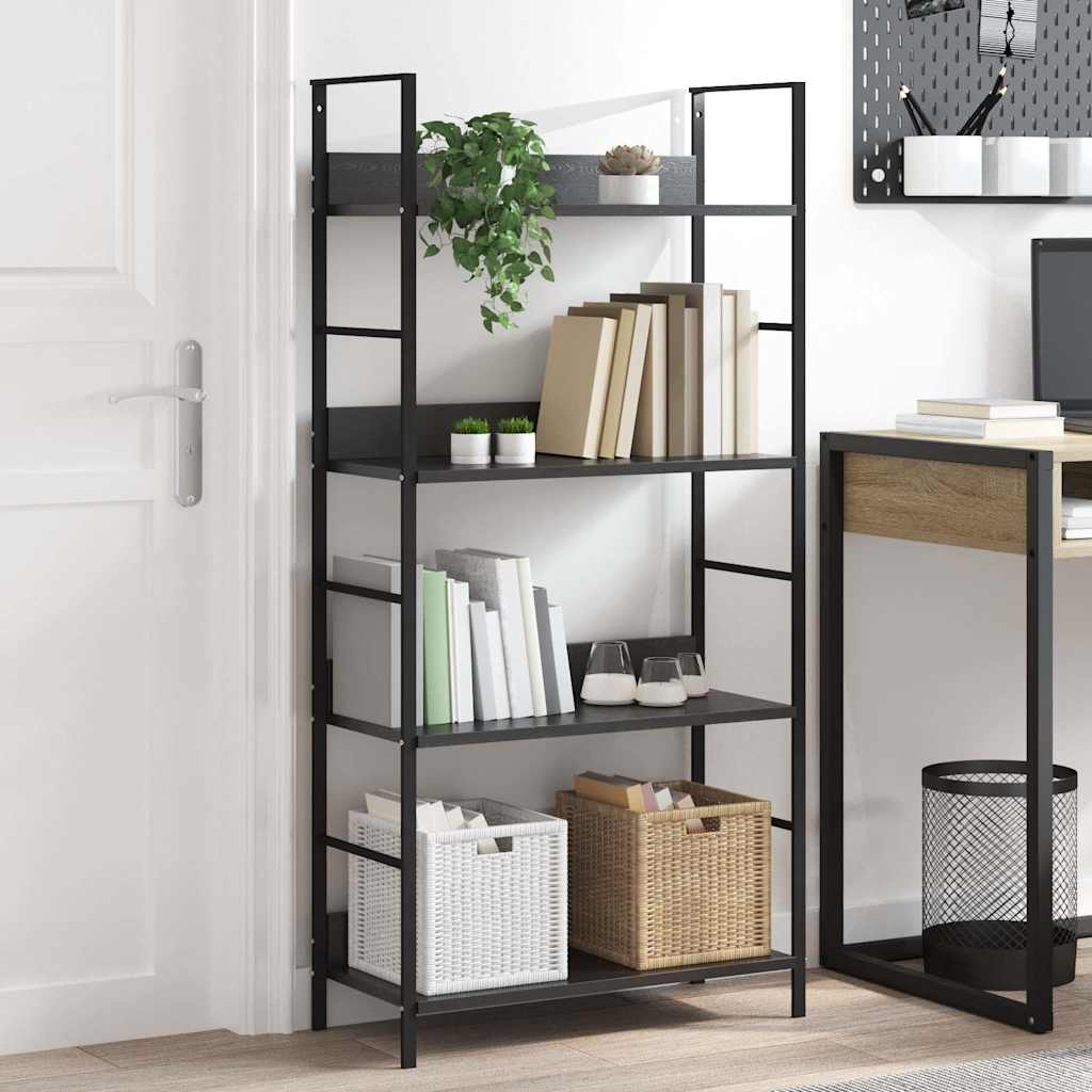 288222 vidaXL 4-Layer Book Shelf Black 60x27,6x124,5 cm Engineered Wood