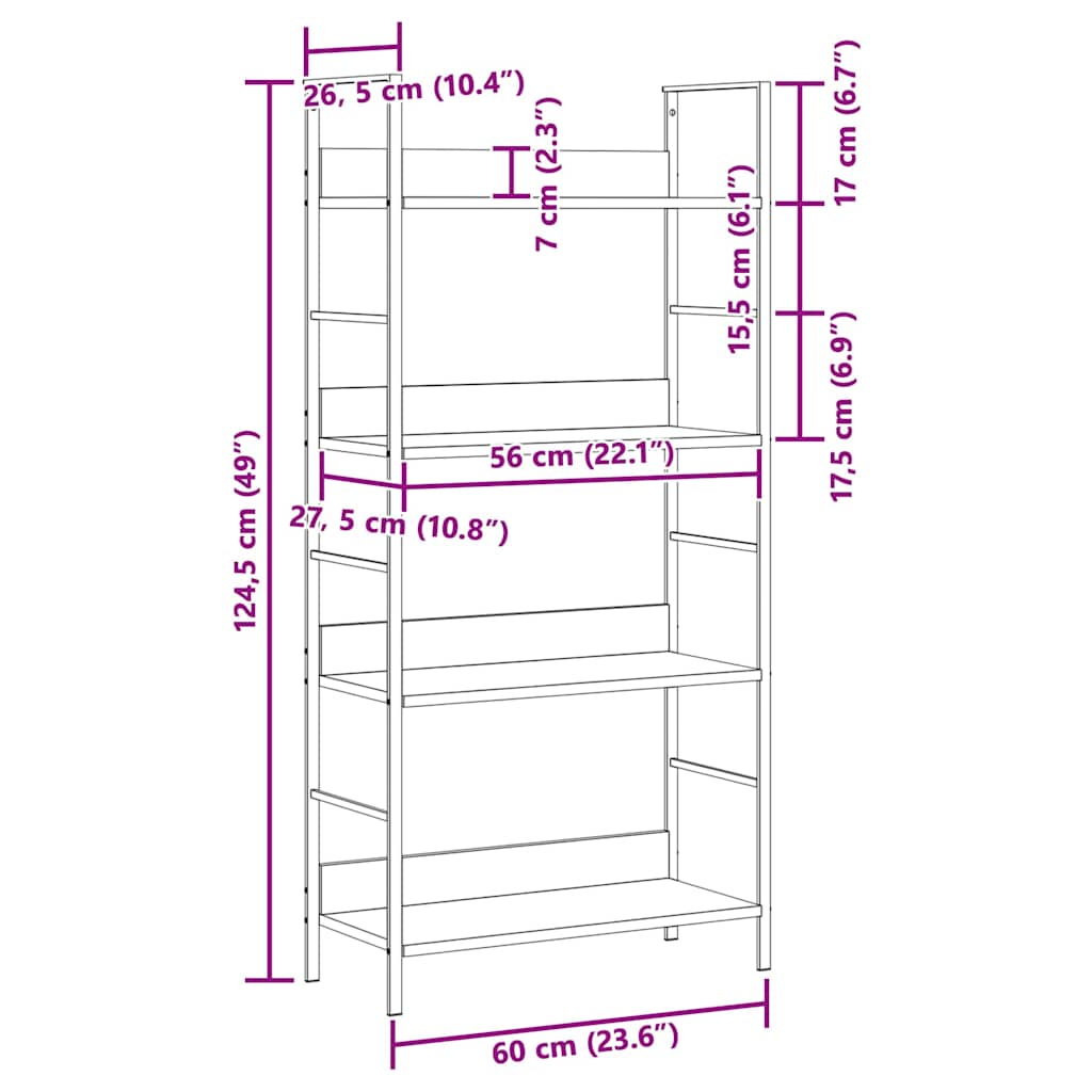 288224 vidaXL 4-Layer Book Shelf White 60x27,6x124,5 cm Engineered Wood