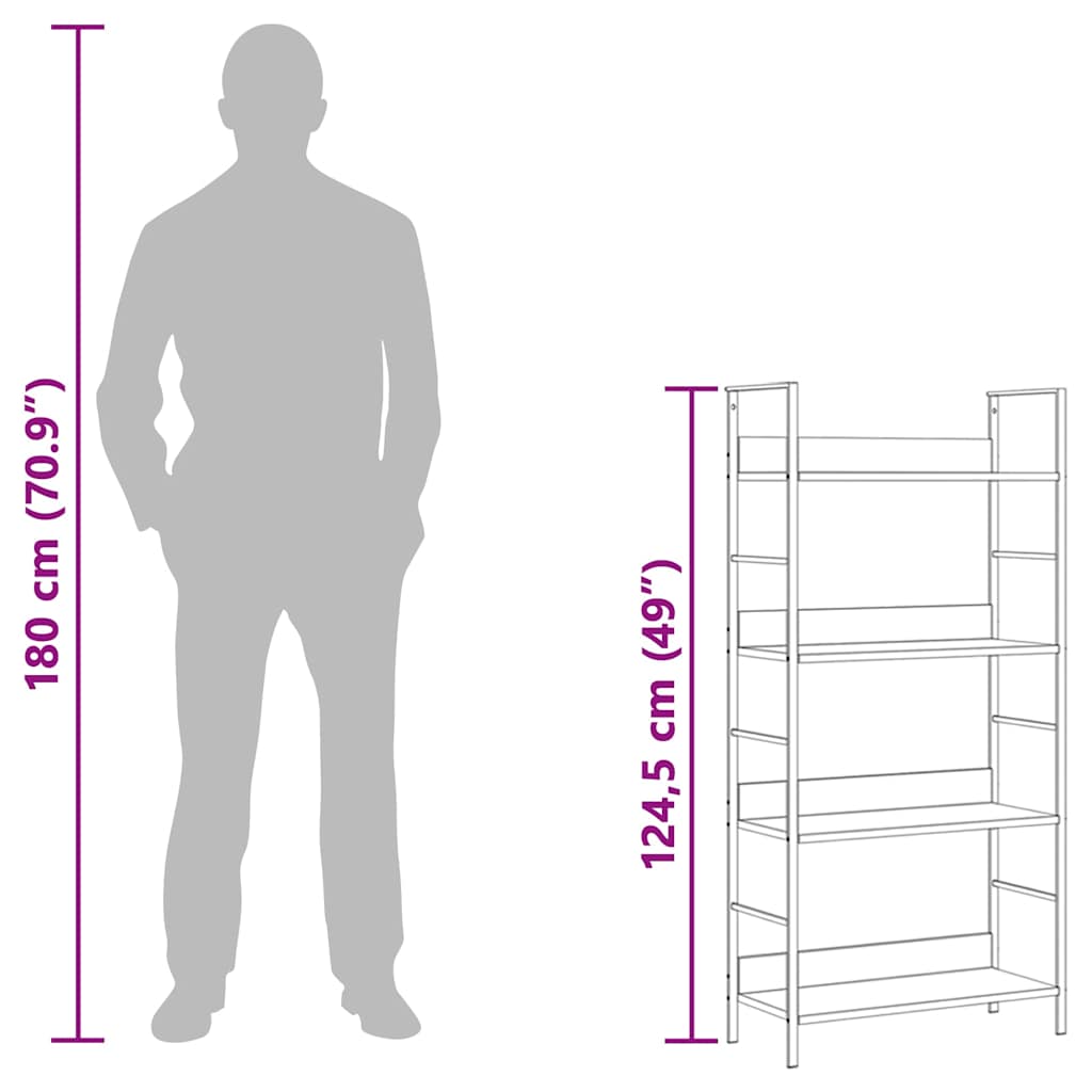 288224 vidaXL 4-Layer Book Shelf White 60x27,6x124,5 cm Engineered Wood