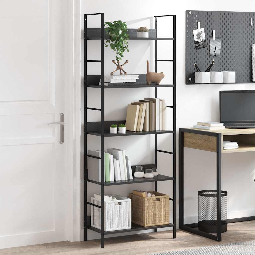 288226 vidaXL 5-Layer Book Shelf Black 60x27,6x158,5 cm Engineered Wood