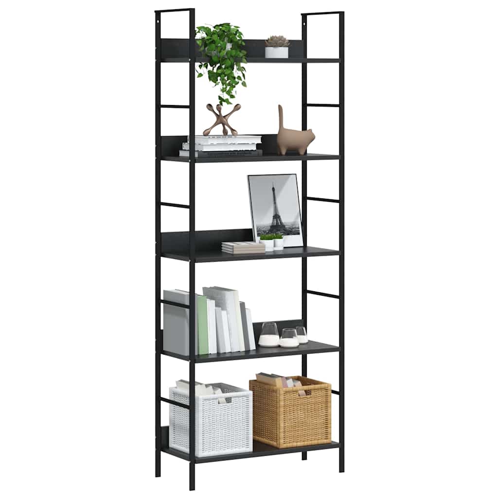 288226 vidaXL 5-Layer Book Shelf Black 60x27,6x158,5 cm Engineered Wood