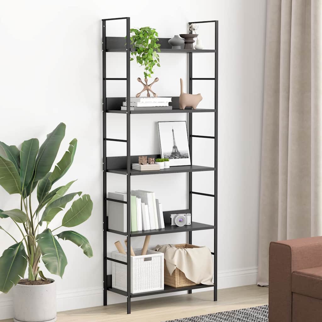 288226 vidaXL 5-Layer Book Shelf Black 60x27,6x158,5 cm Engineered Wood