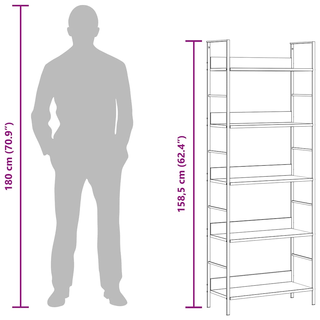 288228 vidaXL 5-Layer Book Shelf White 60x27,6x158,5 cm Engineered Wood