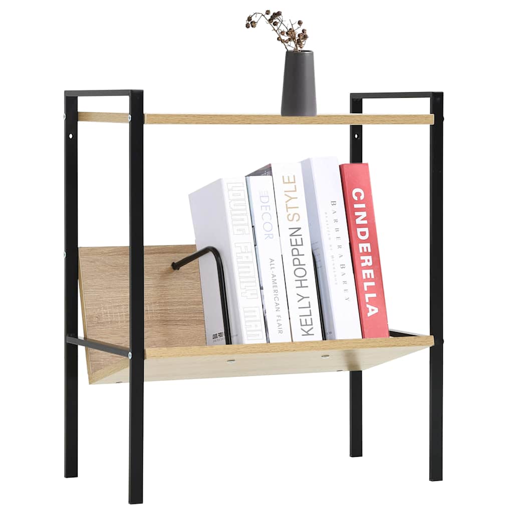 288231 vidaXL 2-Layer Book Shelf Black and Oak 52x28x59 cm Engineered Wood