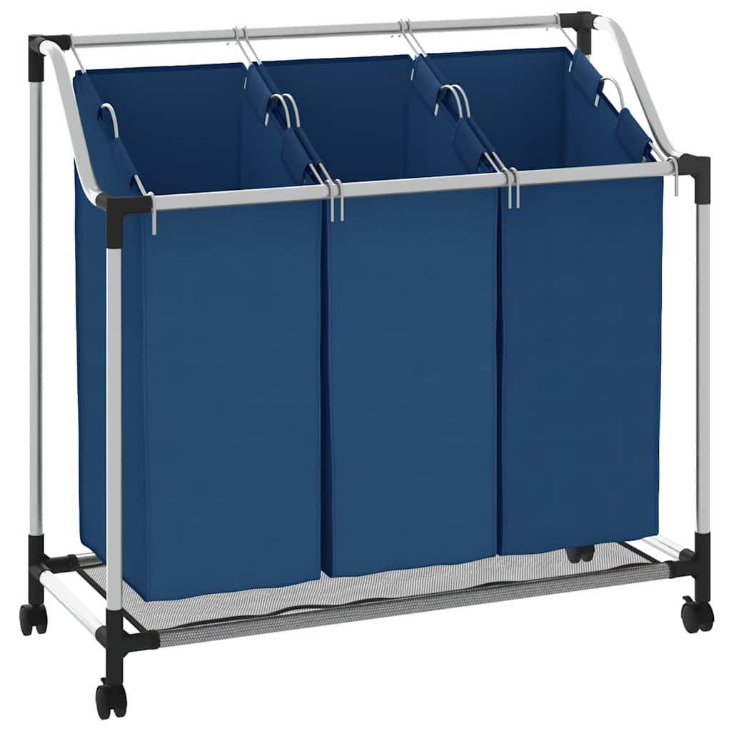 288331 vidaXL Laundry Sorter with 3 Bags Blue Steel
