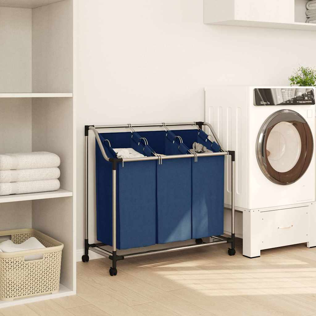 288331 vidaXL Laundry Sorter with 3 Bags Blue Steel