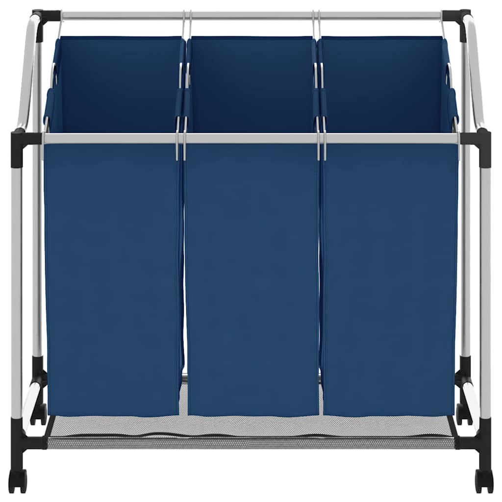 288331 vidaXL Laundry Sorter with 3 Bags Blue Steel