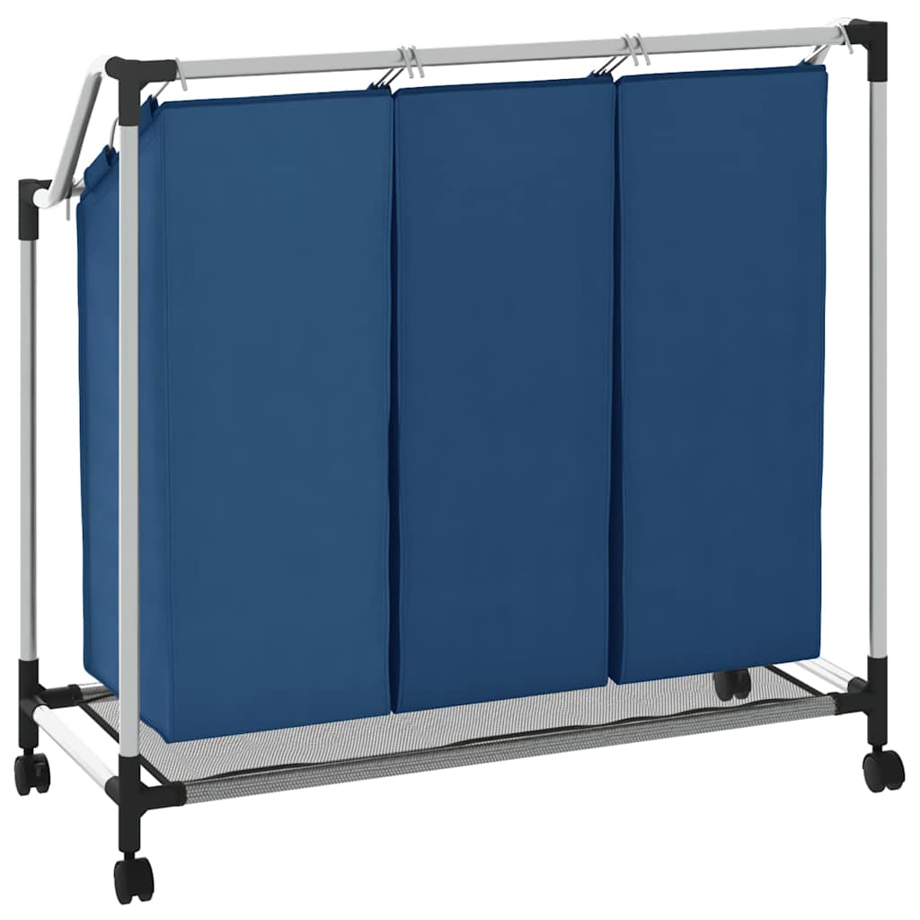 288331 vidaXL Laundry Sorter with 3 Bags Blue Steel