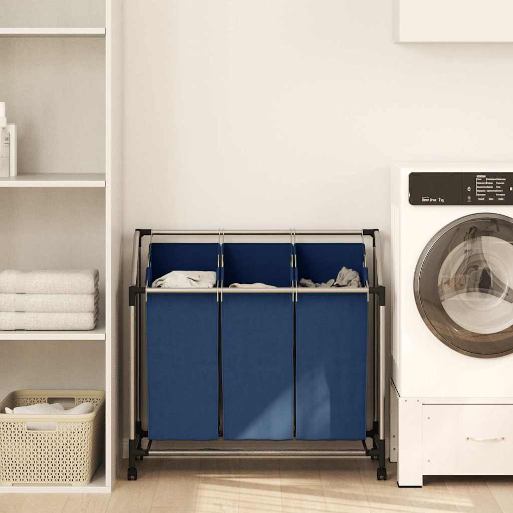 288331 vidaXL Laundry Sorter with 3 Bags Blue Steel