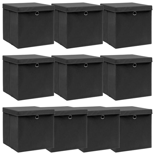 Storage Box |  Set of 10 | Black | Non-woven fabric (100% polyester)