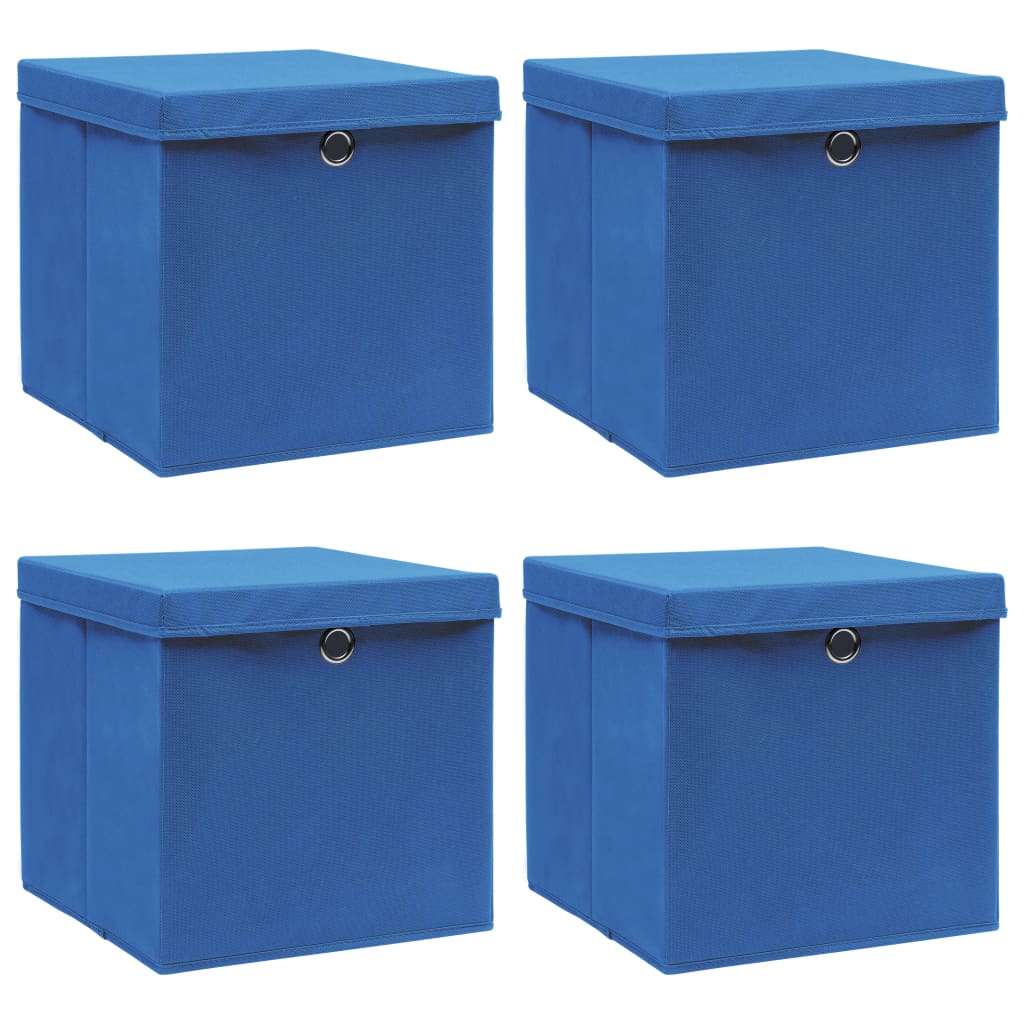 vidaXL Storage Boxes with Lids 4 pcs Blue 32x32x32 cm Fabric