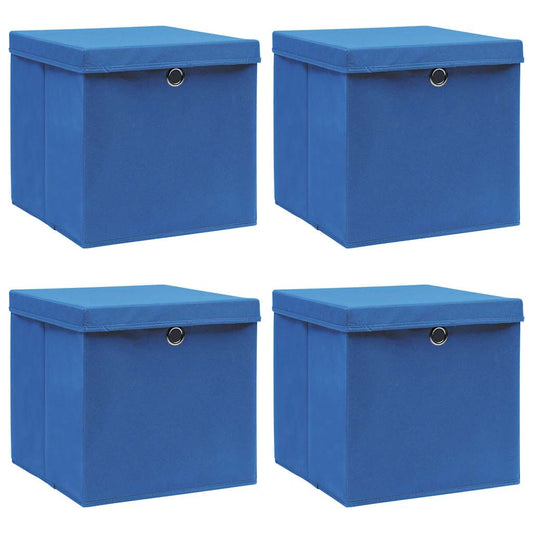 Storage Boxes with Lids 4 pcs Blue 32x32x32 cm Fabric
