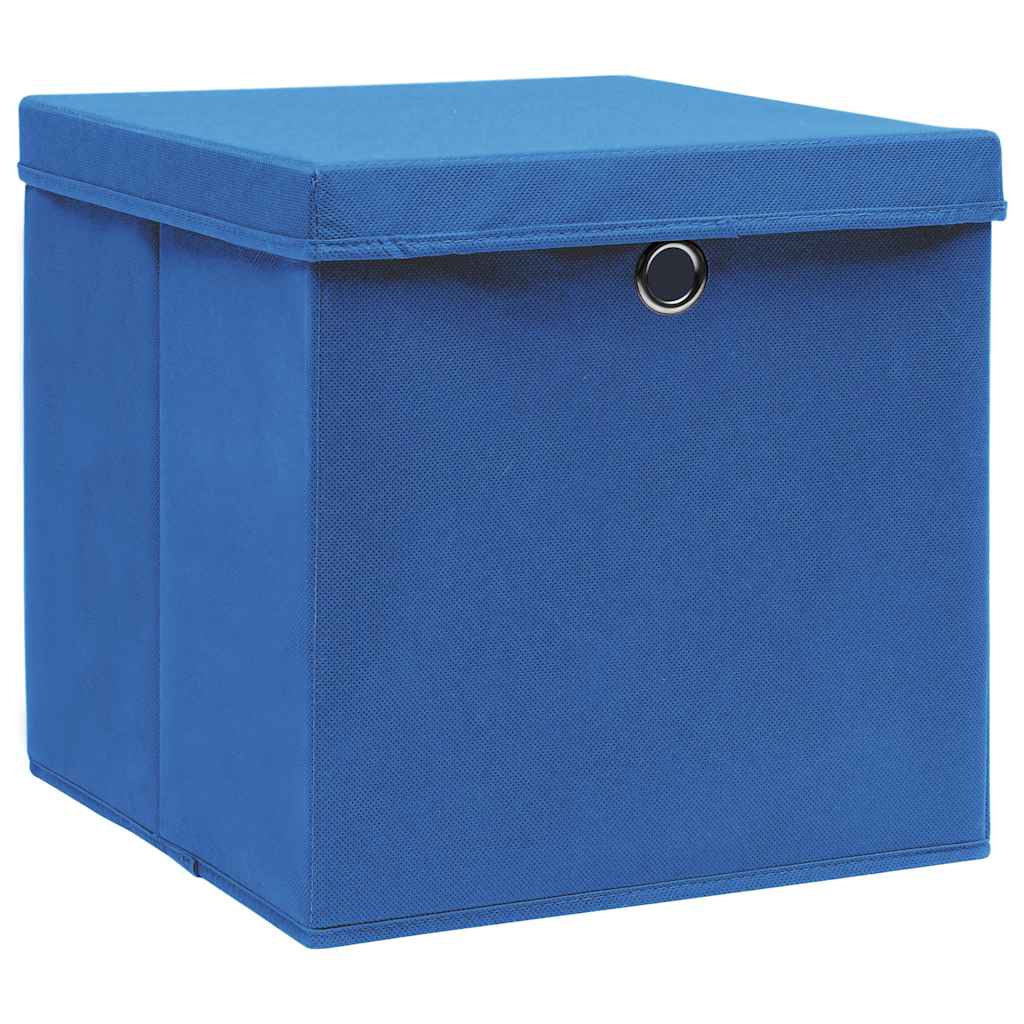 Storage Boxes with Lids 4 pcs Blue 32x32x32 cm Fabric