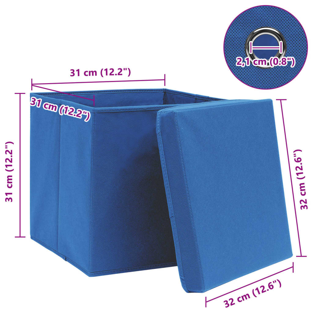 vidaXL Storage Boxes with Lids 4 pcs Blue 32x32x32 cm Fabric