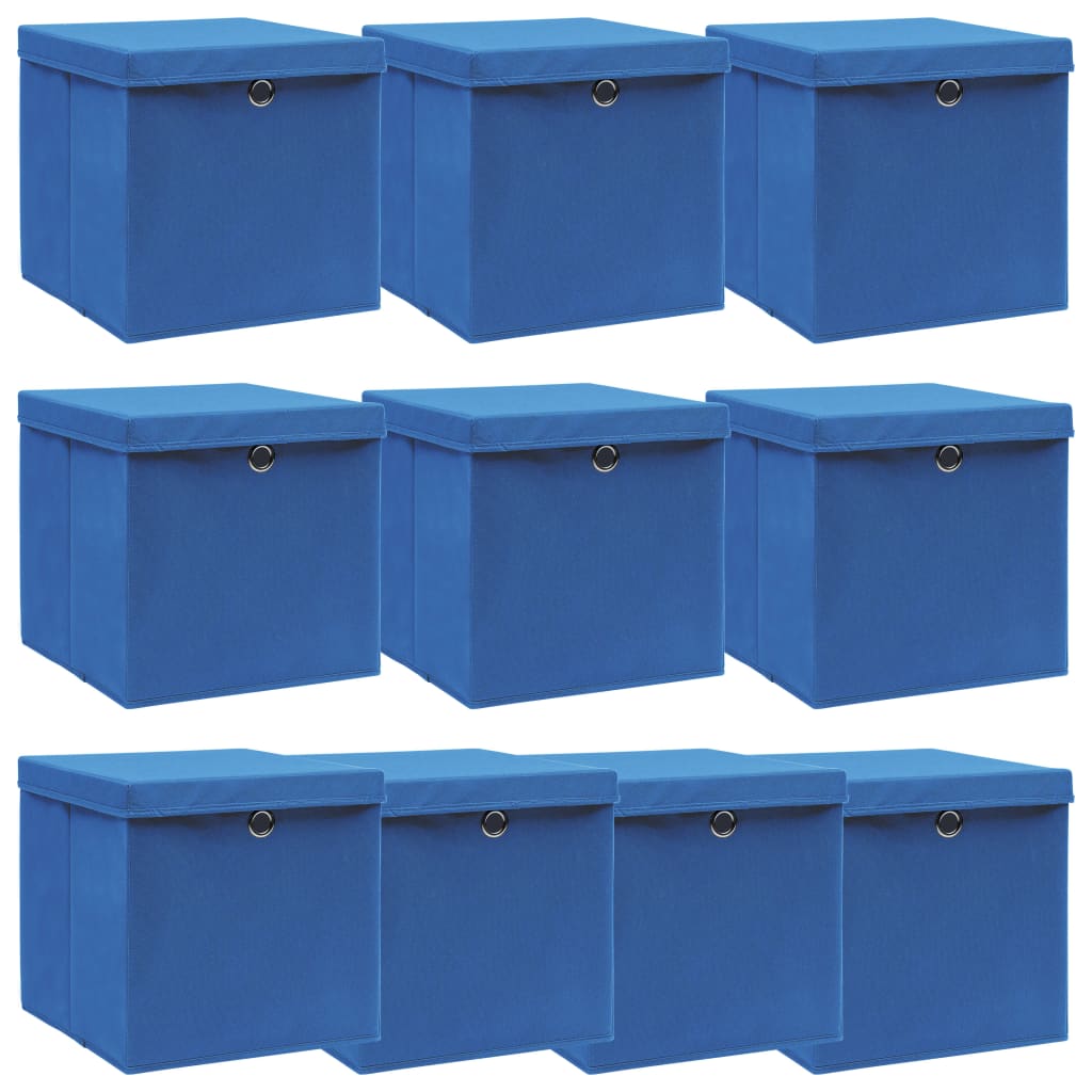 vidaXL Storage Boxes with Lids 10 pcs Blue 32x32x32 cm Fabric