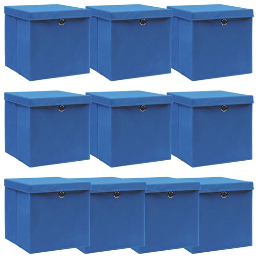 vidaXL Storage Boxes with Lids 10 pcs Blue 32x32x32 cm Fabric