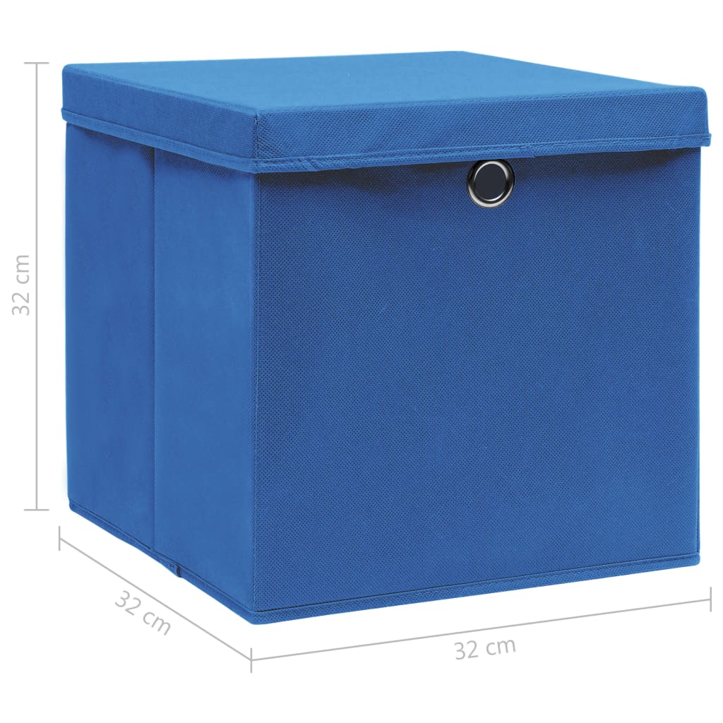 vidaXL Storage Boxes with Lids 10 pcs Blue 32x32x32 cm Fabric