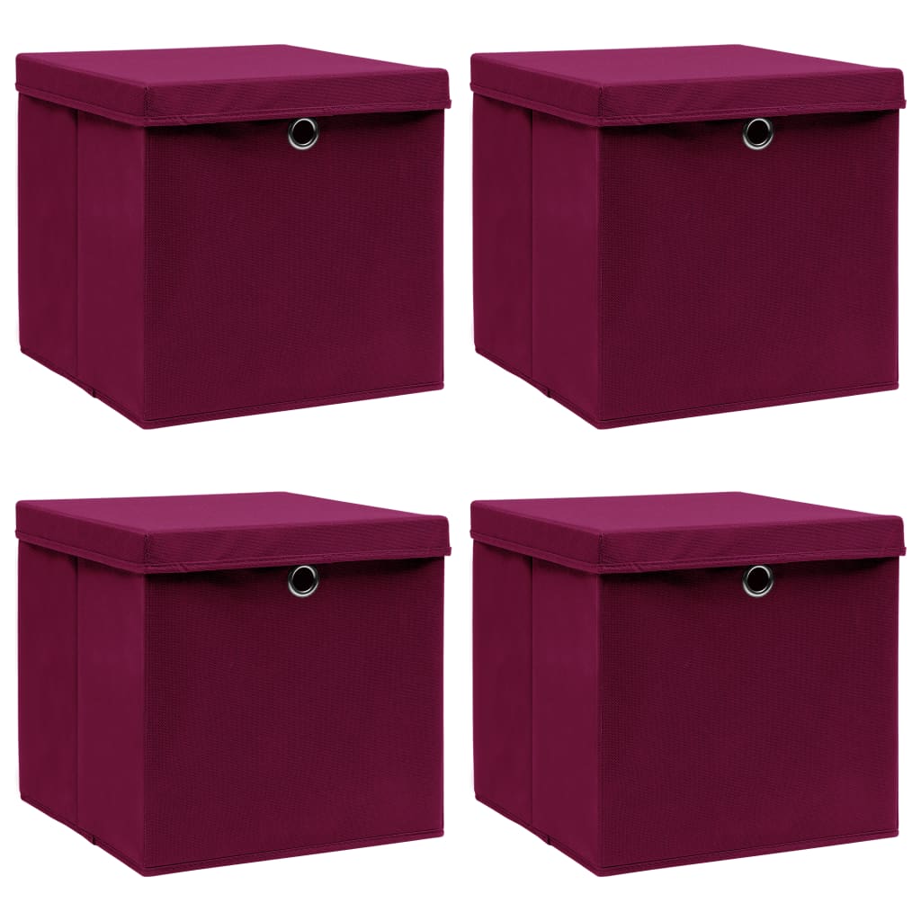 Storage Boxes with Lids 4 pcs Dark Red 32x32x32 cm Fabric
