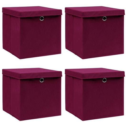 Storage Box | Set of 4 | Dark Red | Non-woven fabric (100% polyester)