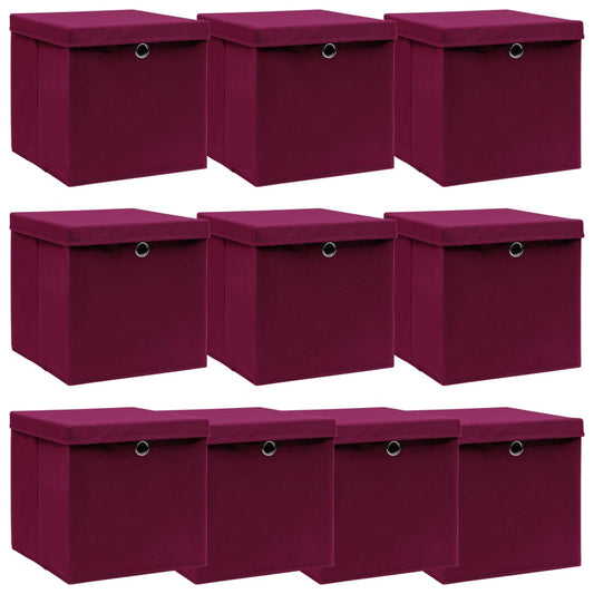 Storage Box | Set of 10 | Dark Red | Non-woven fabric (100% polyester)