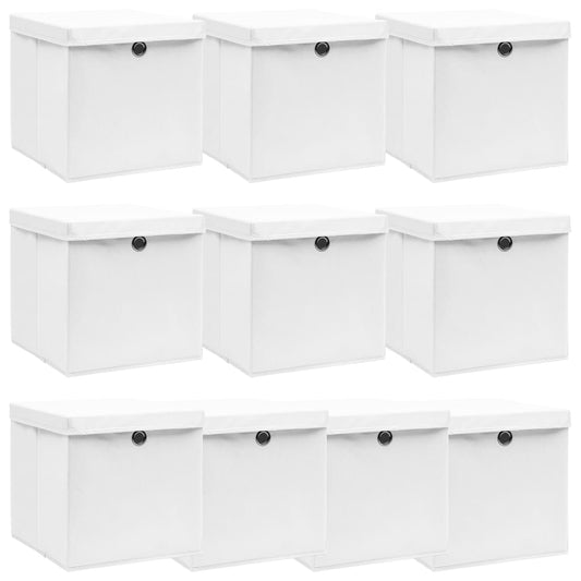Storage Box | Set of 10 | White | Non-woven fabric (100% polyester)