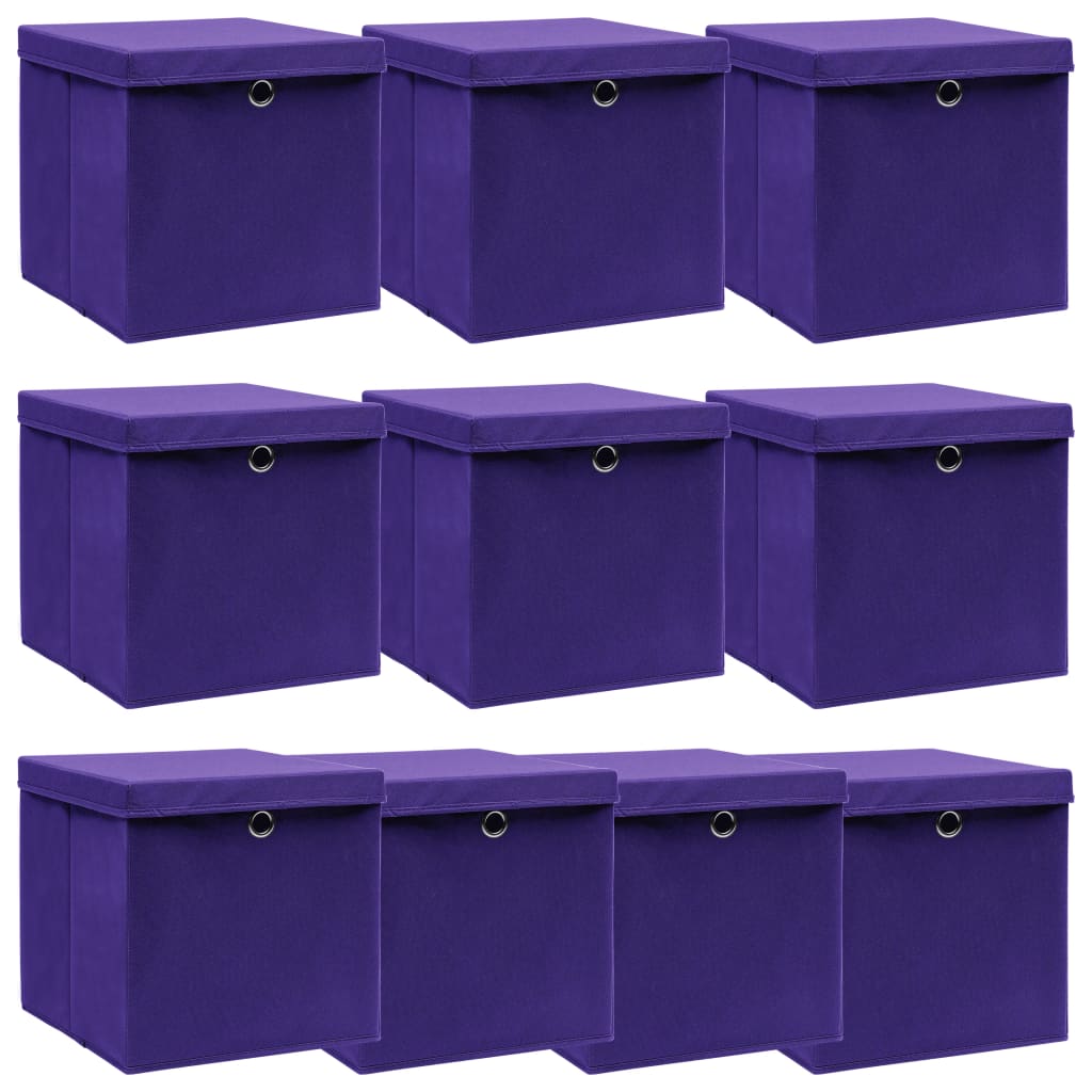 vidaXL Storage Boxes with Lids 10 pcs Purple 32x32x32 cm Fabric