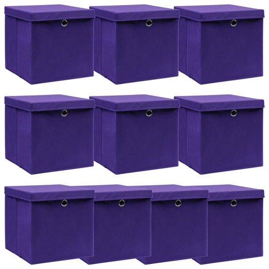 vidaXL Storage Boxes with Lids 10 pcs Purple 32x32x32 cm Fabric