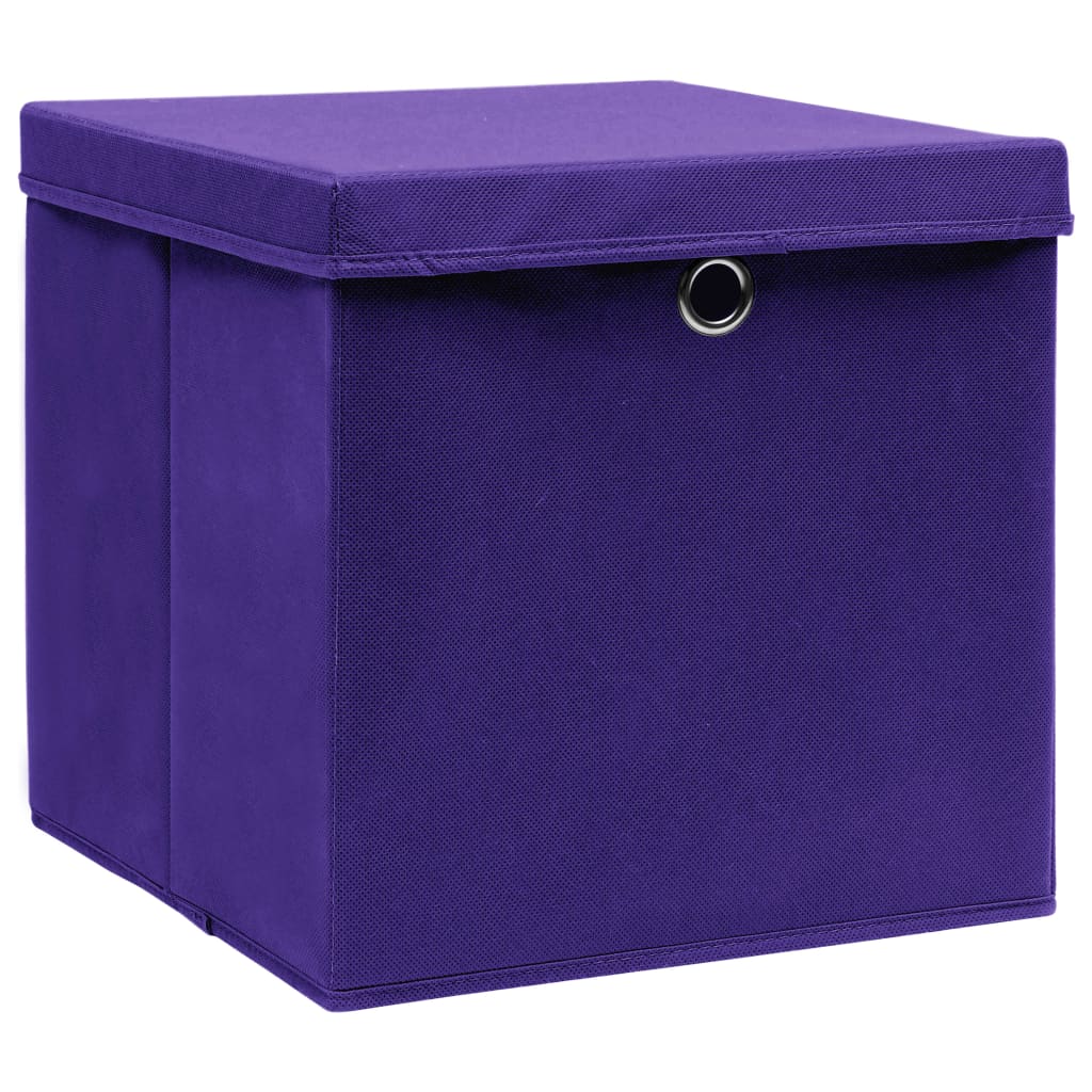 vidaXL Storage Boxes with Lids 10 pcs Purple 32x32x32 cm Fabric