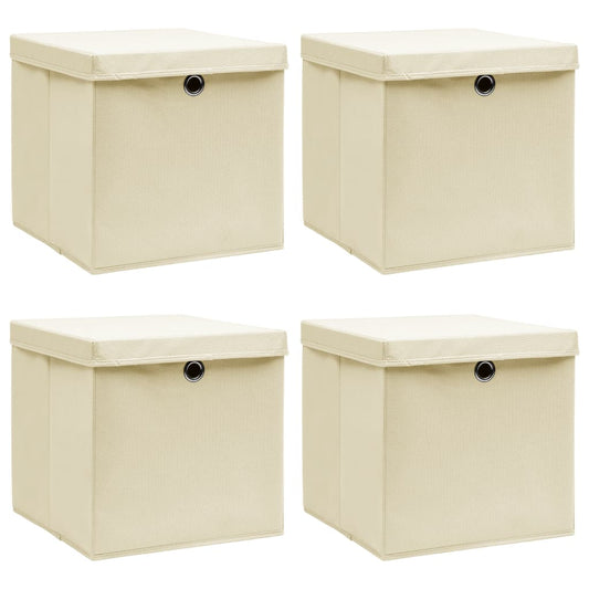 Storage Boxes with Lid 4 pcs Cream 32x32x32 cm Fabric