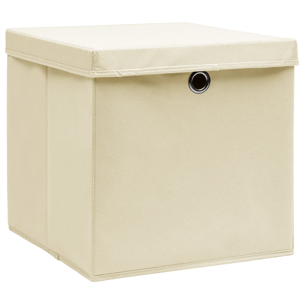 Storage Boxes with Lid 4 pcs Cream 32x32x32 cm Fabric
