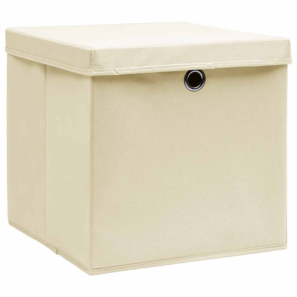 Storage Boxes with Lid 10 pcs Cream 32x32x32 cm Fabric