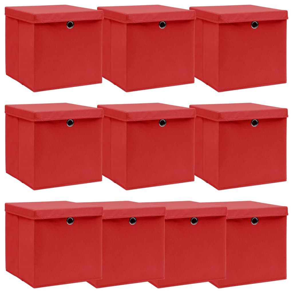 Storage Boxes with Lids 10 pcs Red 32x32x32 cm Fabric