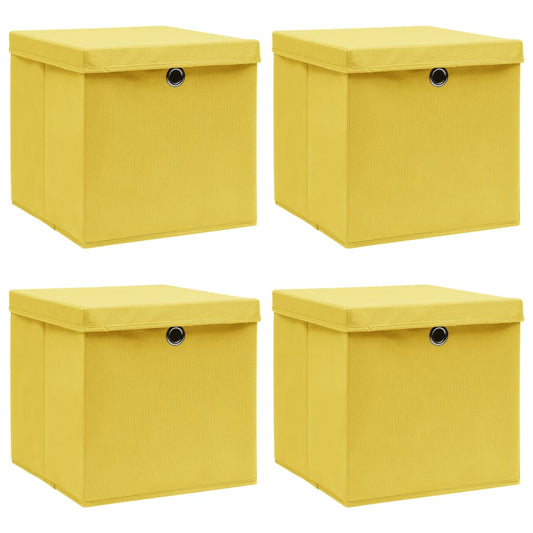 Storage Boxes with Lids 4 pcs Yellow 32x32x32 cm Fabric