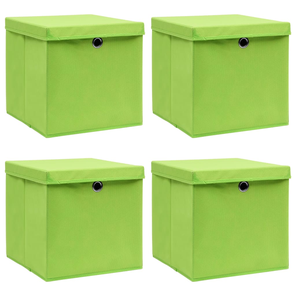 vidaXL Storage Boxes with Lids 4 pcs Green 32x32x32 cm Fabric