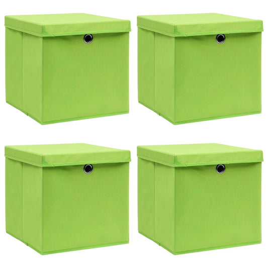 vidaXL Storage Boxes with Lids 4 pcs Green 32x32x32 cm Fabric