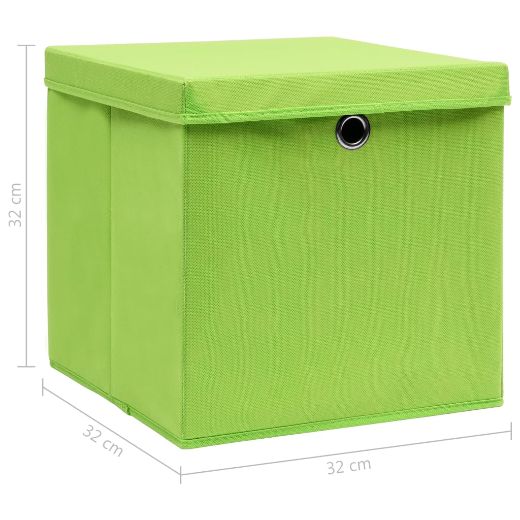 vidaXL Storage Boxes with Lids 4 pcs Green 32x32x32 cm Fabric