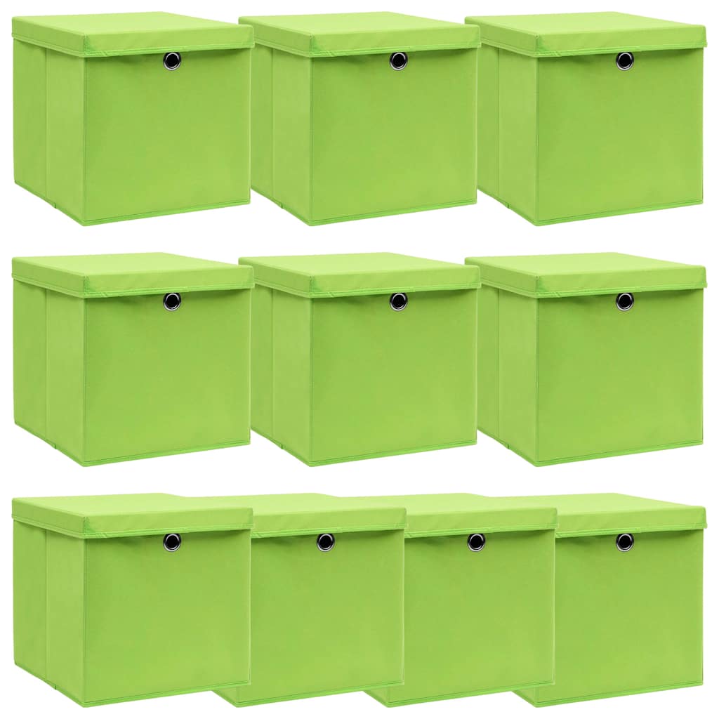 Storage Box | Set of 10 | Green | Non-woven fabric (100% polyester)