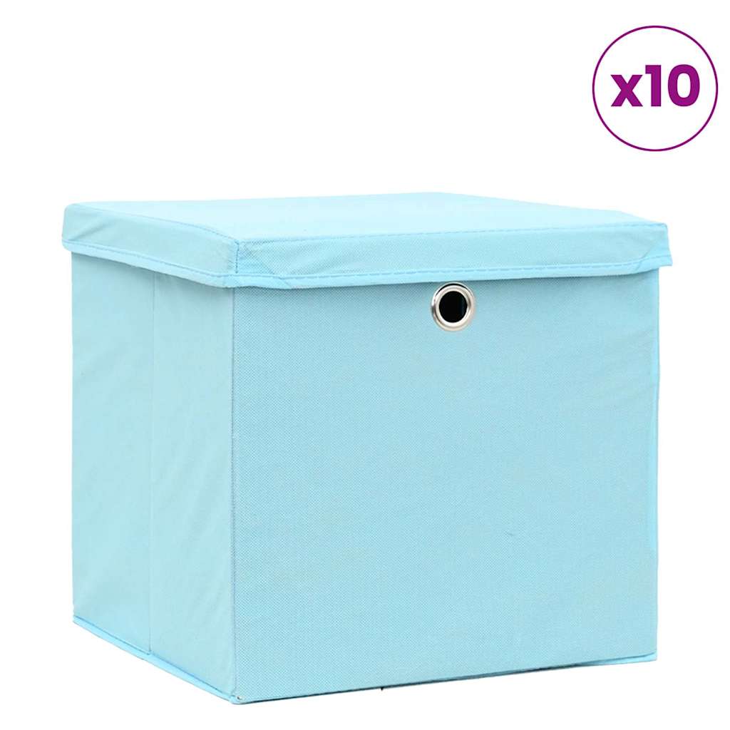 Storage Boxes with Lids 10 pcs Baby Blue 32x32x32 cm Fabric